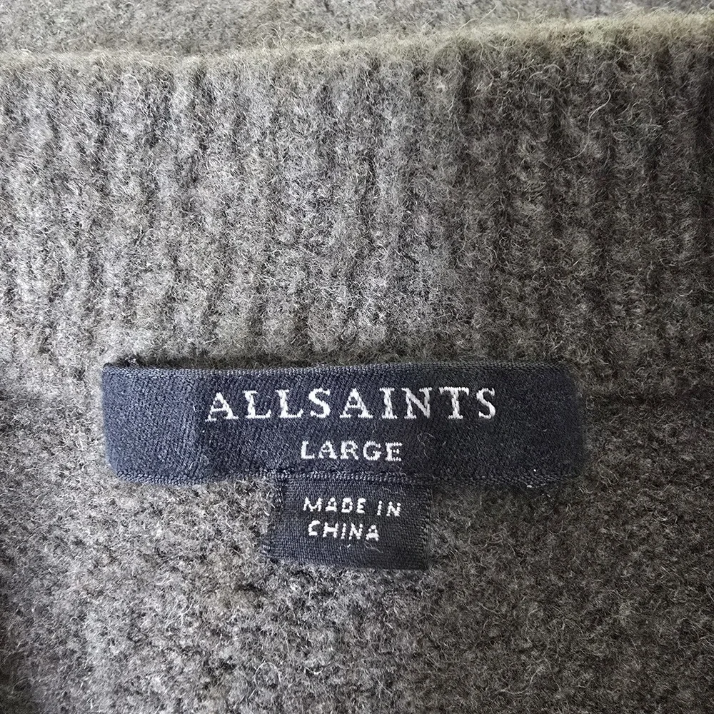 Allsaints Sweater Womens Sz L Crew Neck Oversized Asymmetrical Hem Wool Yak Gray - Picture 7 of 13
